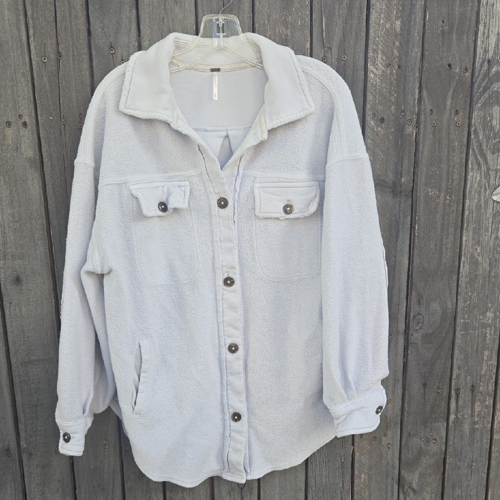 Free People Light Gray Fleece Shacket